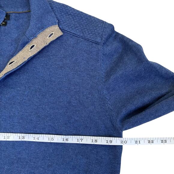 Massimo Dutti Mens Sz M Blue Cotton Cashmere Blend Fine-knit Henley Sweater - Picture 12 of 16